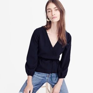 J.Crew Drapey Crepe Faux Wrap Top Navy Blue Size10